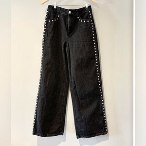 House of Harlow 1960 Black Flare Jeans with Stud Accents